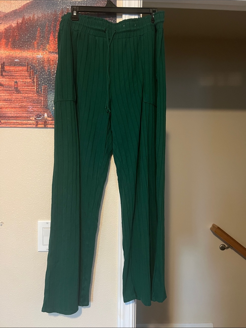 stars above Deep Forest Green Wide-Leg Ribbed Pants